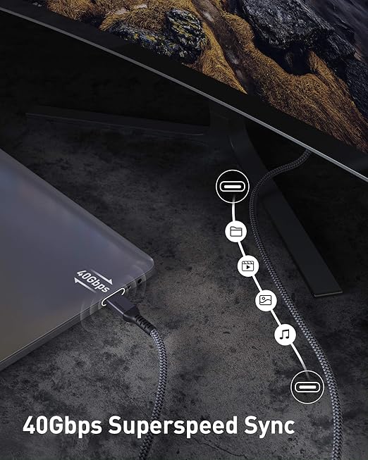 Maxonar [2 Pack 3.3FT] Thunderbolt 4 Cable with 40Gbps Sync, 240W Charging, 8K/5K@60Hz Display for MacBook, SSD, iPhone 16/15, Docking, eGPU, Monitor