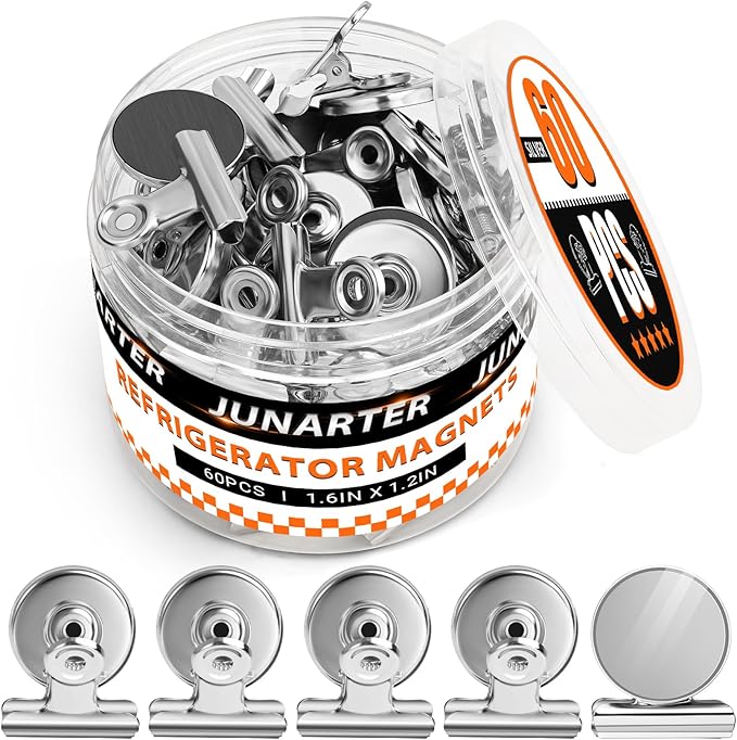 60 Pack Fridge Refrigerator Magnets, Heavy Duty Magnetic Clips, Whiteboard Magnet Clips, Refrigerator Magnets Clip, Non-Scratch Clip Magnets for Whiteboard, Office, Locker, Photo Displays