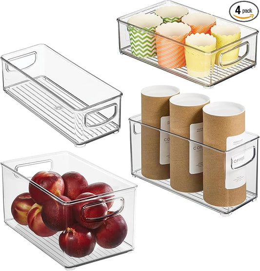 iDesign Stackable Storage Bins for Kitchen or Pantry, 4 Different Sizes, 4 Pack, Clear, Made in USA