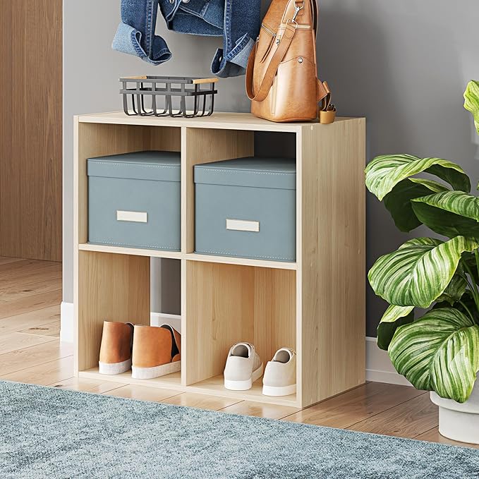 Signature Design by Ashley Piperton Contemporary 4 Cube Organizer for Storage, Fits 10.5" x 10.5" x 11" H Storage Bins, Wood, 23.82" Tall, Light Brown