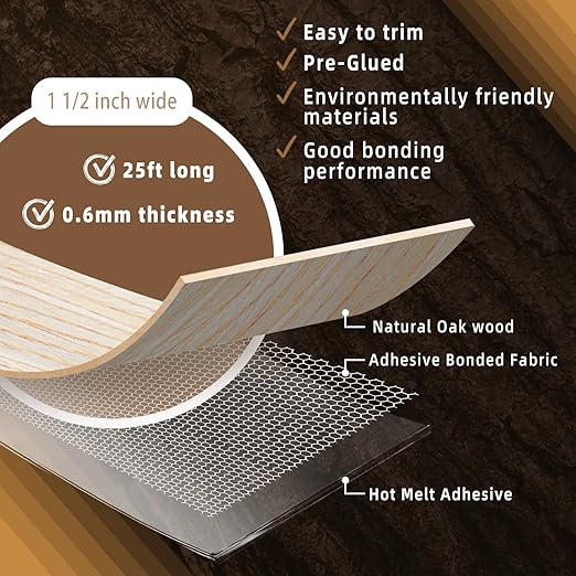 GSCIT Club Oak Edge Banding, 1 1/2 inch x 25ft roll of Veneer Edge Banding Preglued Flexible, Real Wood Tape Banding