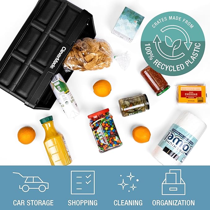 CleverMade Collapsible Storage Bins - Ocean 3 Pack 32L / 8 Gal holds 66 lbs - Stackable Containers Heavy Duty Capacity Folding Crates Space-Saving