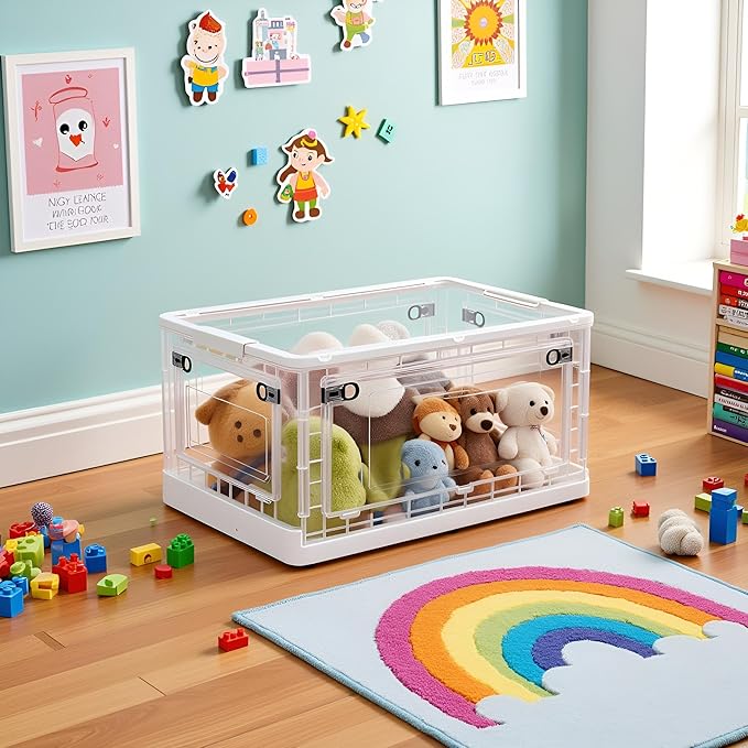 72 QT Clear Storage Bin with 5-Sided Open Lid, Stackable Plastic Storage Bins For Bedroom, Living Room, Office, Multifunctional Foldable Storage Box For Clothes, Office, Supplies, Snacks