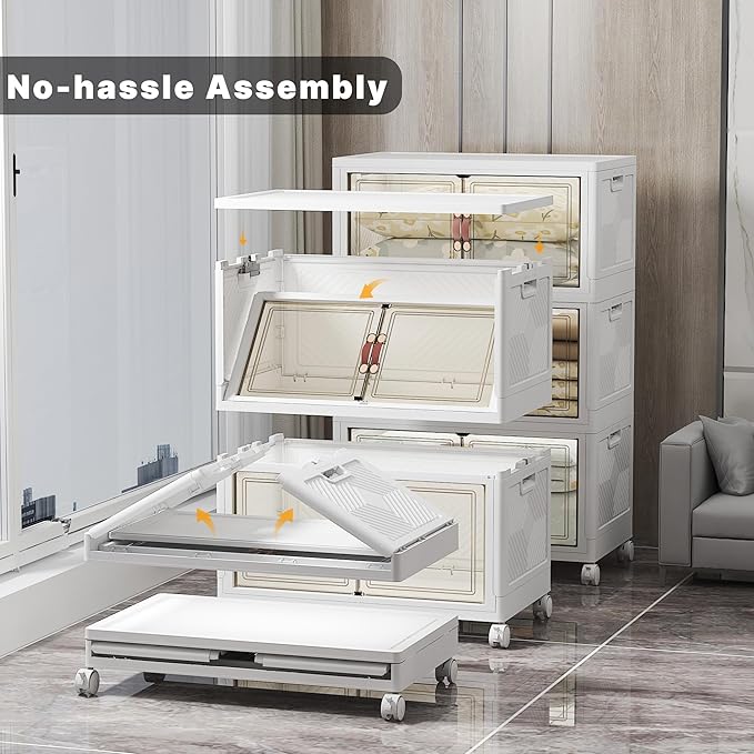 Extra Large Stackable Storage Bins with Lids & Wheels & Door, 480QT-160QT/40GAL*3Pack Foldable Collapsible Closet Organizers, Plastic containers drawers for bedroom Dorm