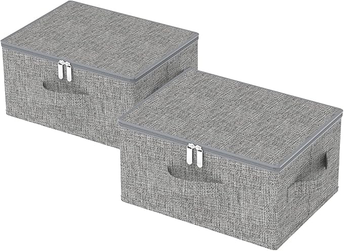 Underbed Storage Basket with Lid, Foldable Bed Sheet Boxes, Home Cube Bins for Organizing Clothes, Shoes, Blankets, Pillows, 15.7x11.8x7.8Inches, Grey, 2 Pack