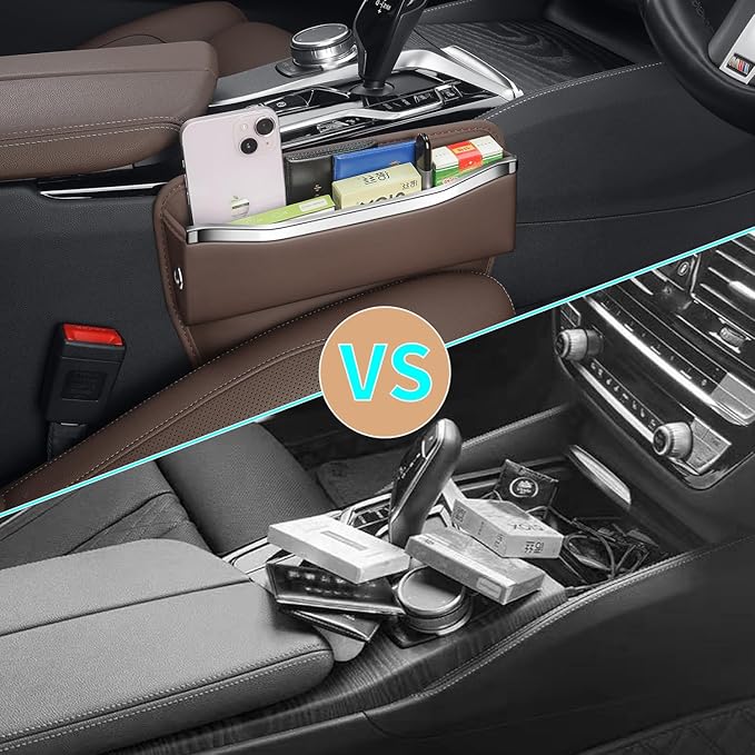 HOLDCY Car Seat Gap Filler Organizer - Leather Console Side Pocket Seat Storage - Stylish and Practical Car Accessories for Cars,SUV,Truck (Brown - 1 Pack)