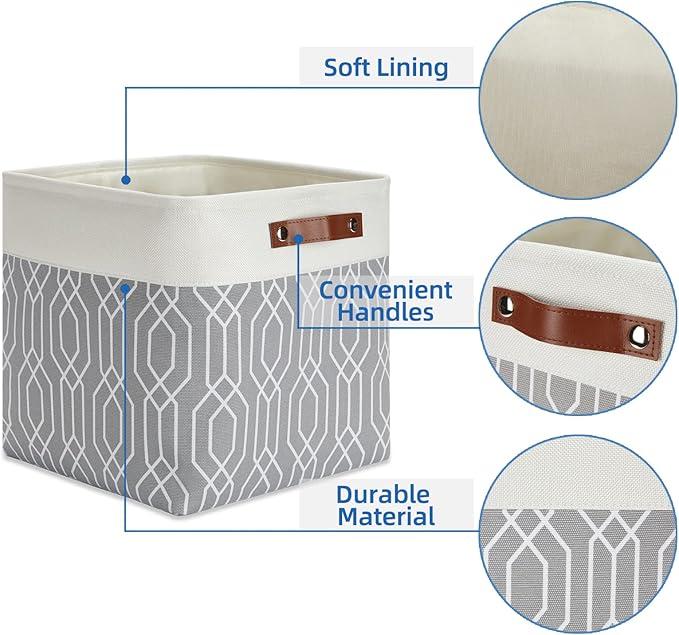 Temary Collapsible Baskets 13 Inch Storage Cubes for Organizing, Storage Baskets for Shelves, 4 Pack Fabric Storage Cubes Bins for Towels, Blankets (Grey Polygon)