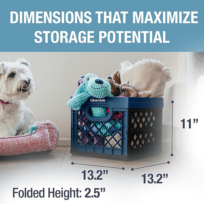 CleverMade Collapsible Milk Crate, Ocean, 3PK - 25L (6 Gal) Stackable Storage Bins, Holds 50lbs Per Bin - Clevercrates are Heavy Duty, Plastic Collapsible Storage Crate for Multi Purposes