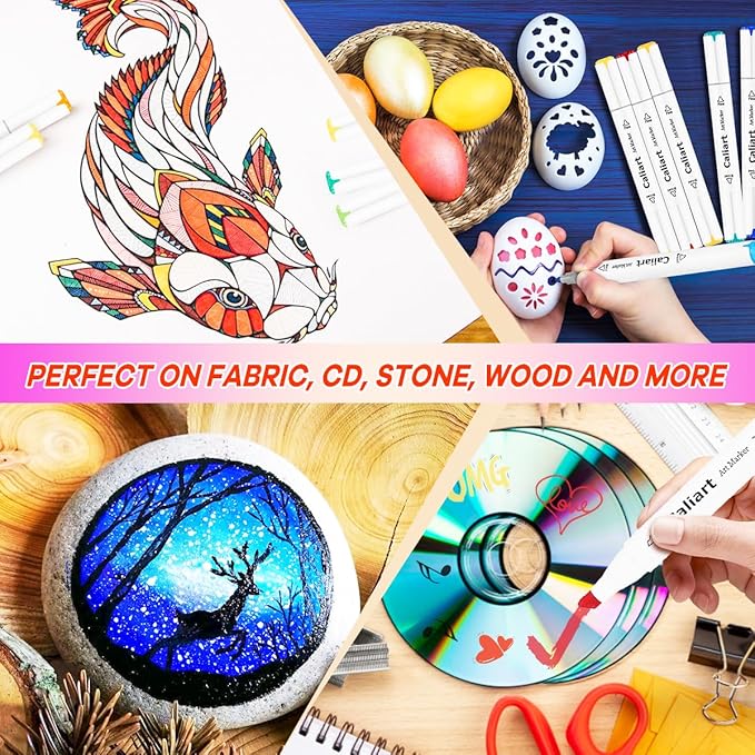 Caliart 180 Colors Fine & Chisel Alcohol Markers for Adult Coloring Book, Dual Tip Artist Sketch Art Markers, Aesthetic Cute Preppy Stuff School Supplies, Pens for Lettering Drawing Cards Planner