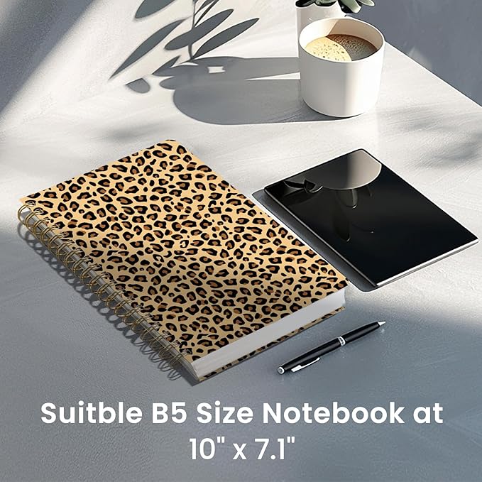 Lined Spiral Notebook Journal for Work, 300 Pages Thick B5 (7.1"x10") College Ruled Journal for Women & Writing, Hardcover Notebook for Note Taking, Perfect for Office Home School Supplies, Leopard
