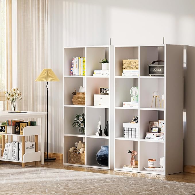 COMHOMA 8 Wood Cube Storage Organizer with Open Back and Removable Back Panels, 11In White Cube Storage Bookshelf, Cubicle Shelf Bookcase for Home Office Bedroom Living Room, Vertical or Horizontal