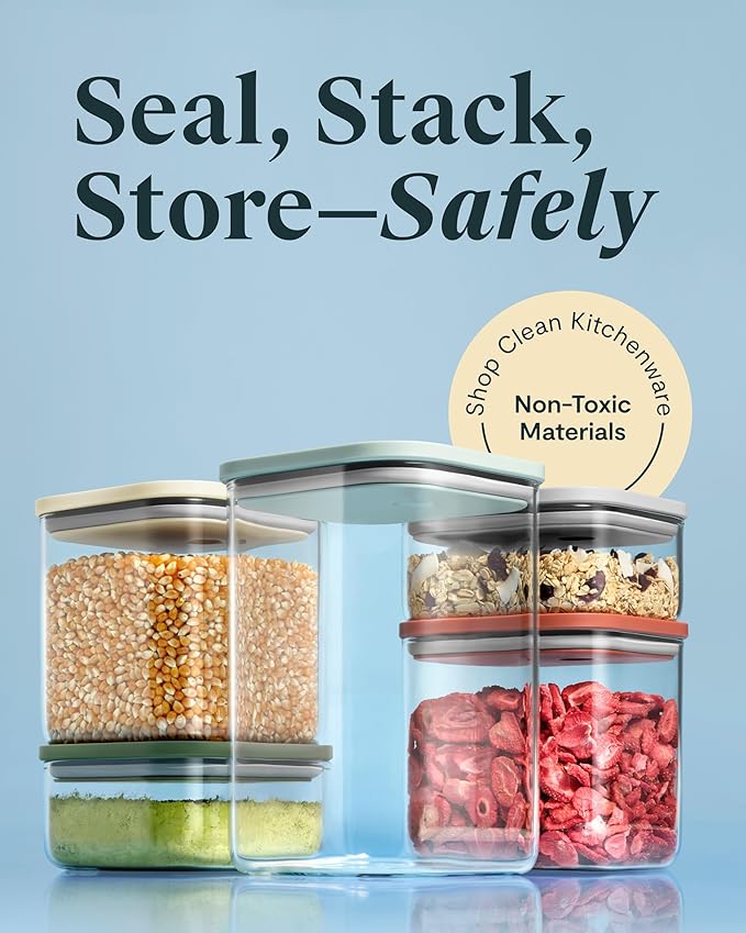Caraway 14-Piece Glass Airtight Food Storage Containers with Lids – Non-Toxic, BPA-Free Kitchen Storage Containers – Stackable, Space-Saving Airtight Containers for Dry Goods and More - Mist