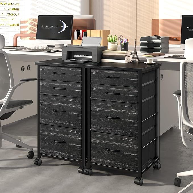 4 Drawers Mobile File Cabinet Vertical Filing Cabinet with Fabric Drawer Fits A4/Letter Size Printer Stand for Home Office，Black