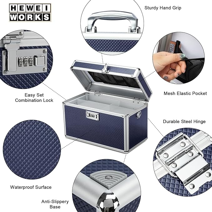 Storage Lock Box with Combination code, Lockable Medicine Storage Case, Empty First Aid Box, Security Lock Box, Multipurpose Lockbox for Home and Outdoor Use (Blue, Large)