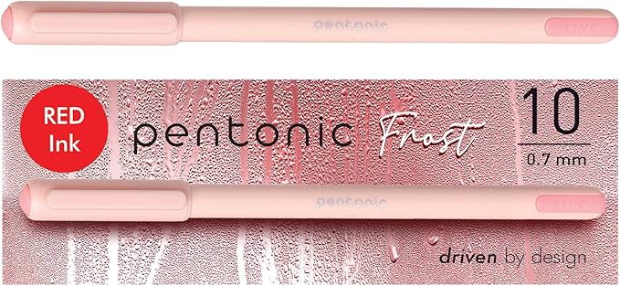 Pentonic Ballpoint Pens, 10 Count, Frosted Pale Pink Barrel with Red Ink, 0.7 mm Fine Point, Smooth Writing For Journaling & Note Taking (PEN13087)