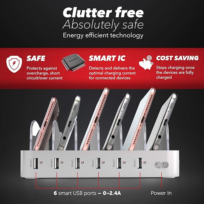 USB Charging Dock - 6-Port (2 Pack) - Universal Charging Station for Multiple Devices Apple - Multi Device Charger Station - Compatible with Apple iPad iPhone and Android Cell Phone and Tablet