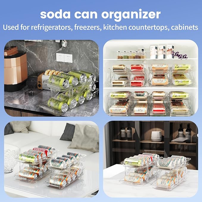 Soda Can Dispenser for Refrigerator Can Holders for Fridge,Adjustable Width Soda Can Organizer for Refrigerator,Drink Organizer for Fridge Suitable for Storage Cabinet and Pantry Clear (1 Pack)