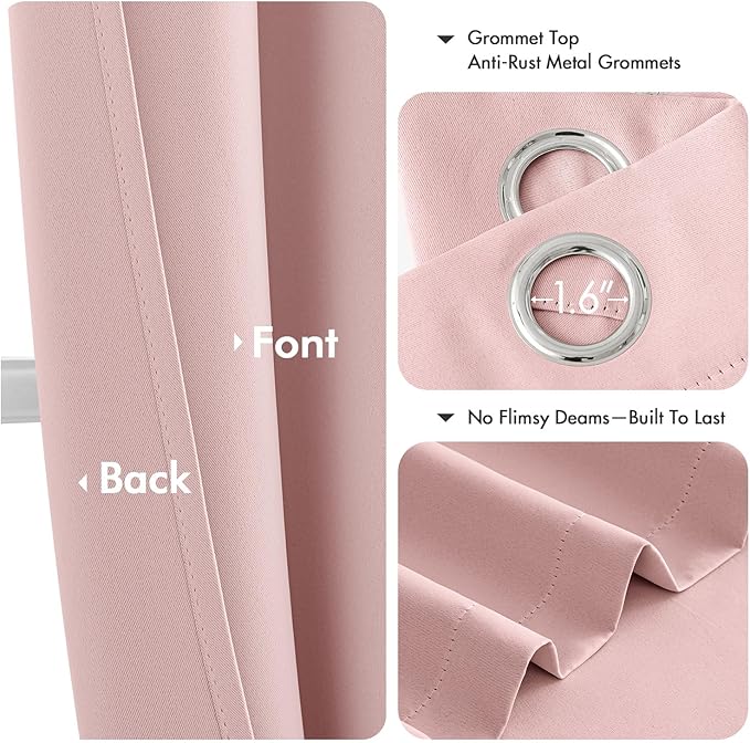 MIULEE Baby Pink Blackout Curtains - Bedroom Window Treatment Curtains Thermal Insulated Room Darkening Drapes for Living Room Kitchen Grommet Top Light Blocking Drapery, 40 x 54 Inches Long, 2 Panels