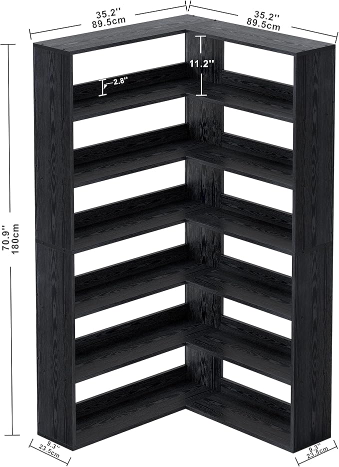 IRONCK Bookshelves 6 Tiers with Baffles Industrial Large Corner Etagere Bookcase Storage Display Rack for Living Room Home Office