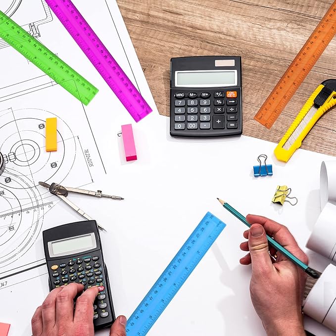 6PCS Clear Ruler, 12 Inch Plastic Rulers for School, Home, or Office, Clear Plastic Rulers, Assorted Colors.