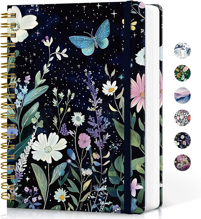 Lined Spiral Notebook Journal for Work, 300 Pages Thick B5 (7.1"x10") College Ruled Journal for Women & Writing, Hardcover Notebook for Note Taking, Perfect for Office Home School, Celestial Garden