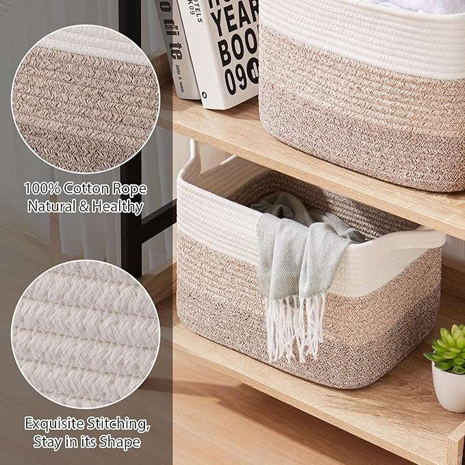 Storage Basket for Organizing, Woven Baskets for Storage, Rectangle Decorative Baskets for Shleves, Closet, Toys, Books, Nursery Organizer Bins - Pack of 3 (Gradient Yellow, 13"x9.85"x8.7")