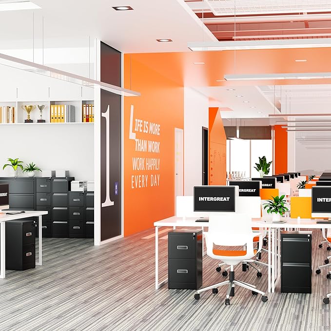 INTERGREAT 2 Drawers File Cabinet with Lock, 18" D Metal Black Vertical Filing Cabinet for Hanging Folders, Easy Assemble