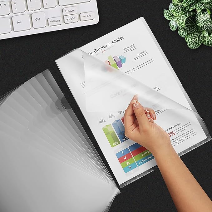 37 Pcs Clear Plastic Document Folder Project Pocket for Letter / A4 Size Paper - Transparent L-Type Plastic Folder