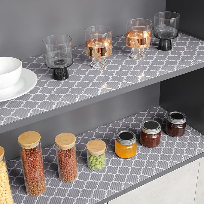 Glotoch 2 Rolls Non Adhesive Shelf Liners for Kitchen Cabinets, Waterproof Drawer Liners for Kitchen, Non Slip Cabinet Liners for Shelves/Dresser/Refrigerator/Bathroom, 17.5" x 30 FT, Gray
