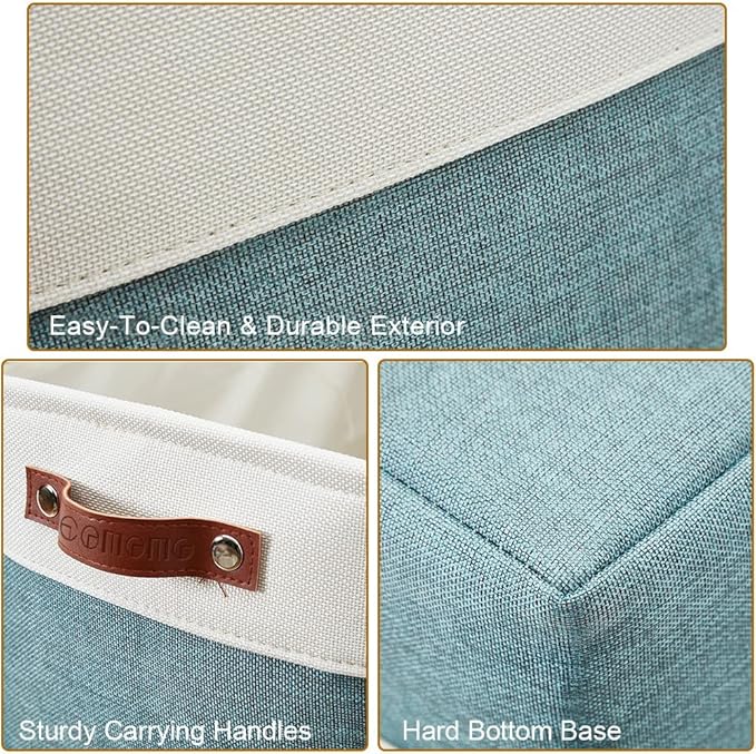 DECOMOMO Storage Baskets for Shelves - Fabric Storage Bins, Linen Closet Organizers and Storage (Green & White, Large - 4 Pack)