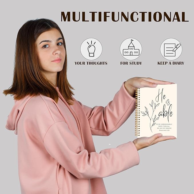 Qabliqo Christian Spiral Notebooks, Ephesians 3:20 Bible Journals for Writing, Religious Christian Journal for Women Men, He Is Able Bible Scripture Notebook for Note Taking, 5.5x8.3 Inch