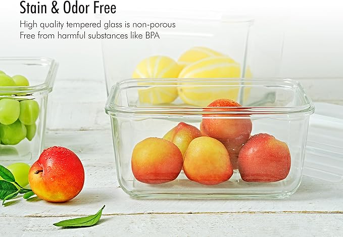 GLASSLOCK 61 Oz Glass Food Storage set of 2 – Large Capacity, Airtight & Leak-Proof, BPA Free Lid with Carry Handle, Microwave, Dishwasher, Fridge & Freezer Safe, Marinating, Sauce, Fruit Storage