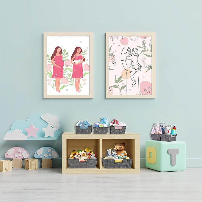 Sorbus Set of 9 Woven Storage Baskets – Mesh Hand-Woven Baskets for Organizing, Fabric Storage Bins for Linen Closet Organizer, Storage Baskets for Shelves, Home Organization and Decor (Gray)