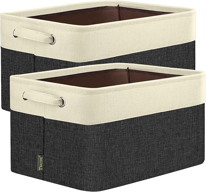 BALEINE 2 Pack Fabric Storage Bins for Shelves, Linen Storage Baskets for Organizing, Decorative Closet Bins for Clothes, Home (Black, 14''x10''x8.5'')