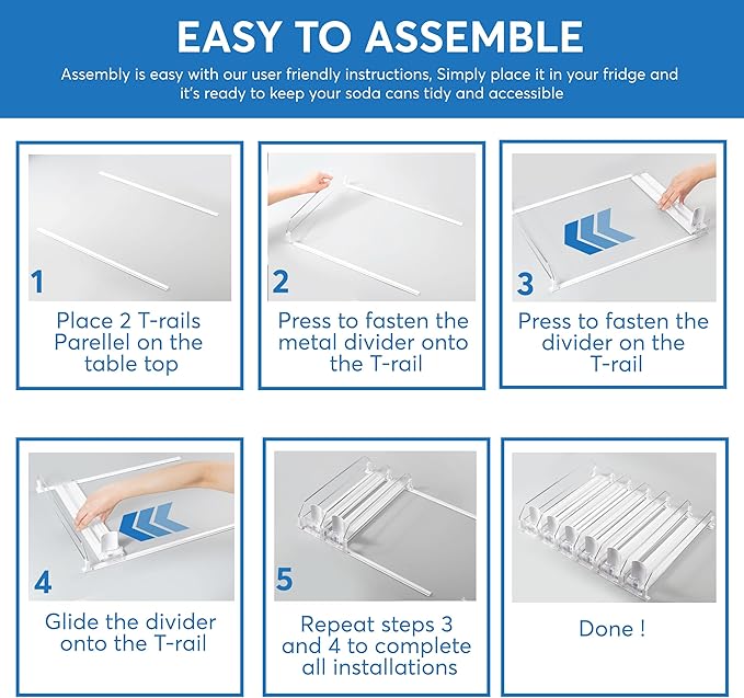 Dwella Drink Organizer for Fridge with Pusher Glide, 5 Rows Spring Loaded Fridge Drink Dispenser, Self Pushing Soda Can Organizer for Refrigerator, Bottle Beverage Organizer for Fridge Drink Holder