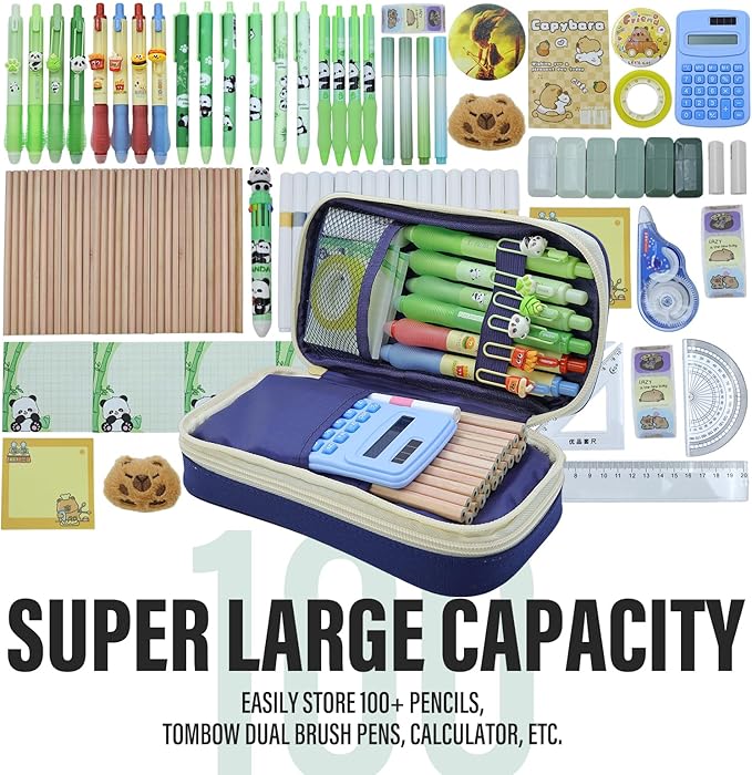 Large Capacity Pencil Case - Durable Zipper Aesthetic Pen Pouch, Big Storage Organizer for School, Office & Travel - Waterproof & Multi-Use (Blue)