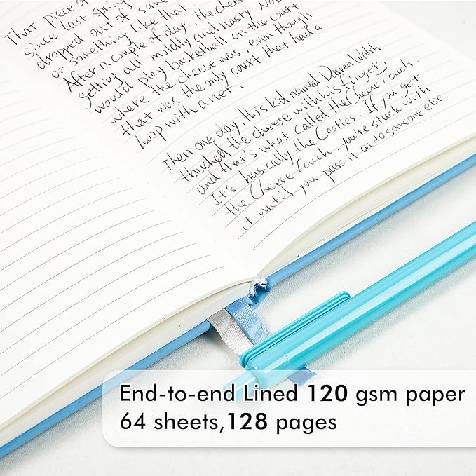 feela 5 Pack Notebooks Journals Bulk, Hardcover Classic Ruled Lined Journals with Pen Holder for Women Girls School Business Supplies, with 5 Black Pens, 120 GSM, 5.1”x8.3”, A5, Blue