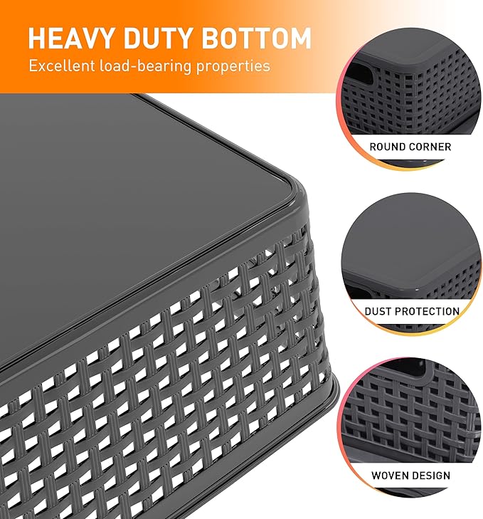 Plastic Storage Baskets With Lid, Storage Bins for Organizing, Stackable Decorative Containers for Shelves Drawers Desktop Closet Playroom Classroom Office,10 Pack-Grey