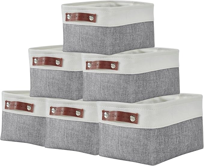 DECOMOMO Small Storage Basket, Closet Storage Bins, Baskets for Organizing Shelves (Grey & White, Small - 6 Pack)
