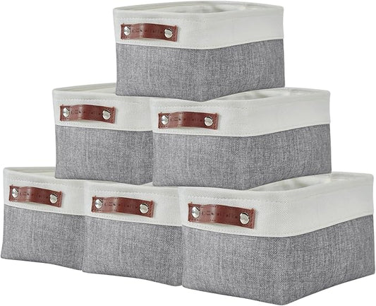 DECOMOMO Small Storage Basket, Closet Storage Bins, Baskets for Organizing Shelves (Grey & White, Small - 6 Pack)
