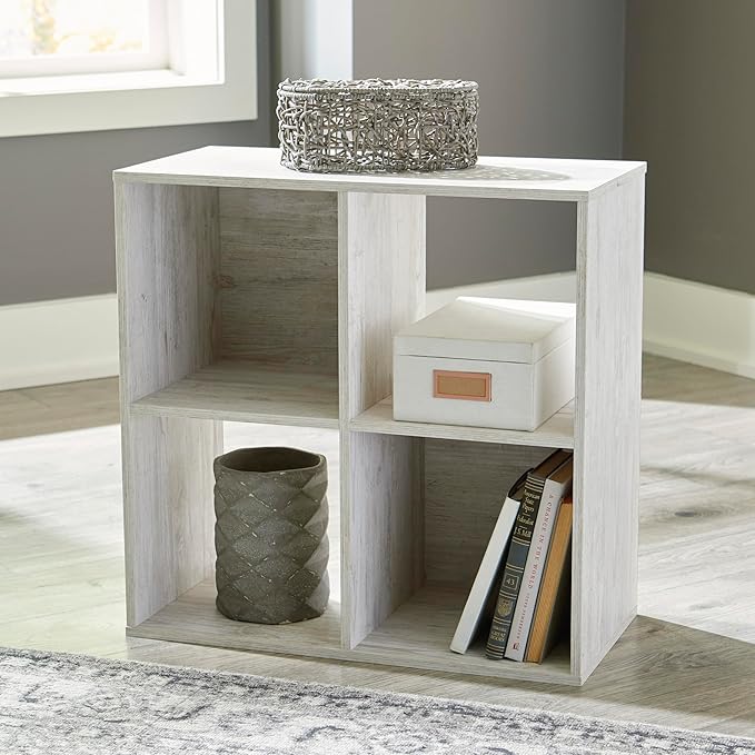 Signature Design by Ashley Paxberry Coastal 4 Cube Storage Organizer or Bookcase, Whitewash