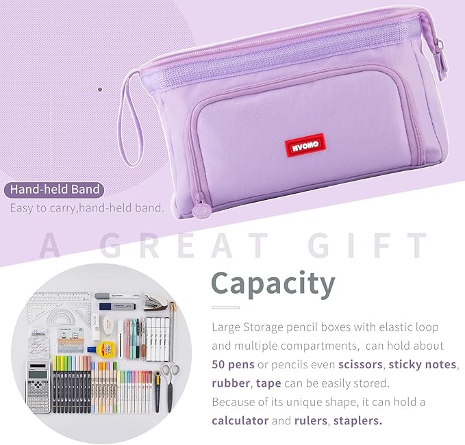 HVOMO Pencil Case Large Capacity Pencil Pouch Handheld Pen Bag Cosmetic Gift for Office School Teen Girl Boy Men Women Adult (Purple)