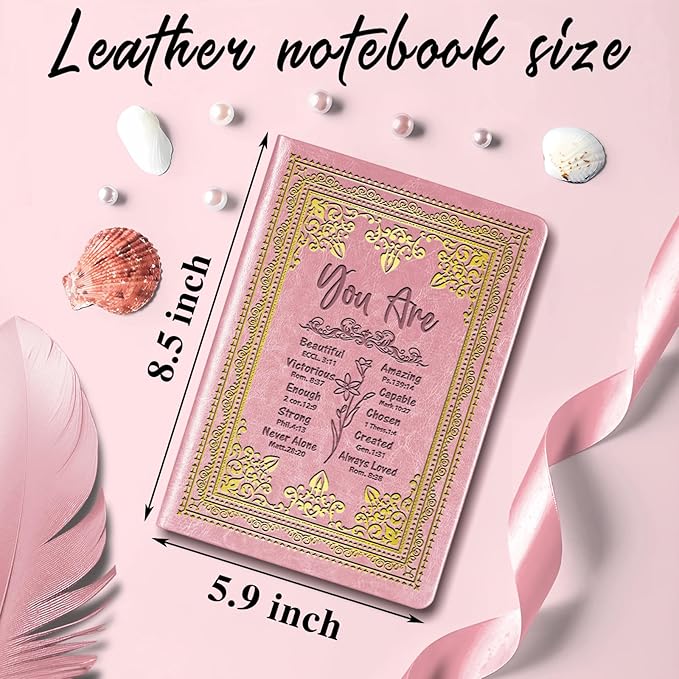 Pink A5 Lined Leather Journal Notebook,Inspirational Christian Gifts Hardcover Executive Notebooks for Men Women,200 Pages 100 Gsm Thick Ruled Paper Daily Diary for School,Family ,Friends,Work (You Beautiful Pink)