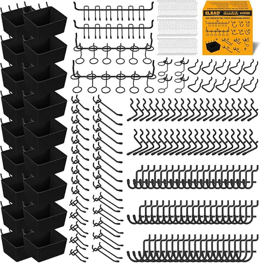 ELEAD 286-Piece Extra Thick Pegboard Hooks Set, 1/4" Heavy Duty Black Peg Board Organizer Accessories with Bins, Metal Pegboard Accessories with Pegs Lock, Peg Board Hooks for Hanging