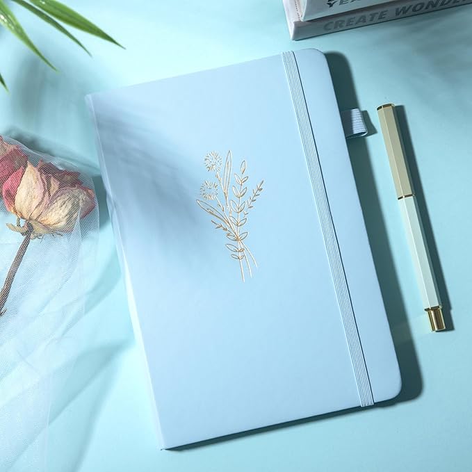 MINICAGIE 3 Pack Lined Journal Notebook for Women Cute Leather Journals for Writing Aesthetic Floral Diary 192 Pages A5 Hardcover Journaling Notebooks with Pen Loop, Blue, Pink, Purple