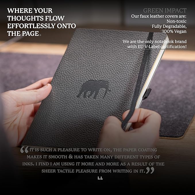 Dingbats* Wildlife Dotted Writing Journal Notebook A5 - Vegan Leather Hardcover - Ideal for Work, Travel - Pocket, Elastic Closure, & Bookmark