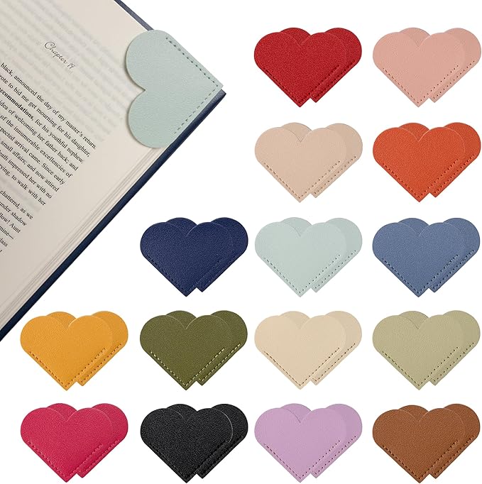 Yuoyar 30Pcs Leather Heart Book Marks for Reading Women - Cute Bookmarks for Book Lovers - Unique Gifts for Women