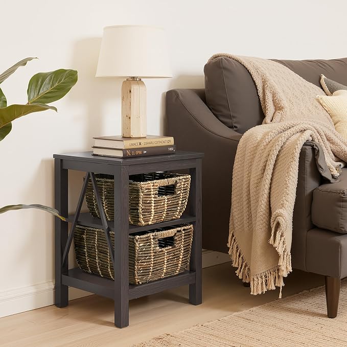 StorageWorks Wicker Baskets for Decor, Decorative Storage Basket with Built-in Handles, Vintage Banana Leaf Organizer for Home Decor, Set of 2