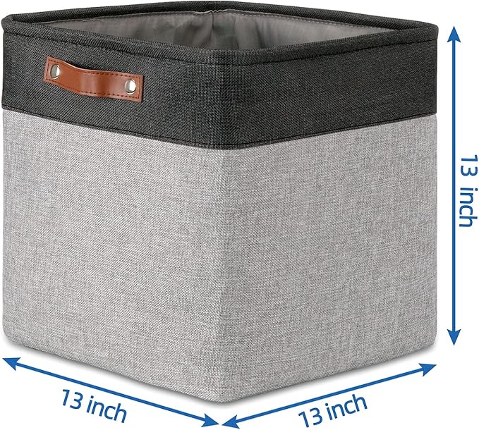 Temary Cube Storage Baskets 13 X 13 X 13 Fabric Storage Bins for Toys, Large Baskets Organization with Handles, Bins for Organizing Towels, Blankets, Collapsible Shelf Basket (Black&Gray)