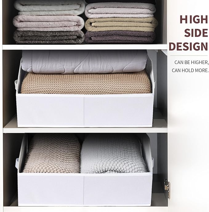 Closet Baskets for Shelves Trapezoid - Decorative Storage Baskets with Handle, Closet Bins for Organization, Shelf Storage Bins for Clothes, Books, Home, Office, 4 Pack, White